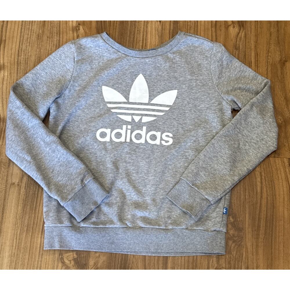 Adidas‎ Trefoil Sweatshirt Womens XS Light Gray Crewneck Logo Pullover